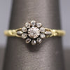Petite Victorian Rose Cut Diamond Engraved Ring in Silver and 14k Yellow Gold
