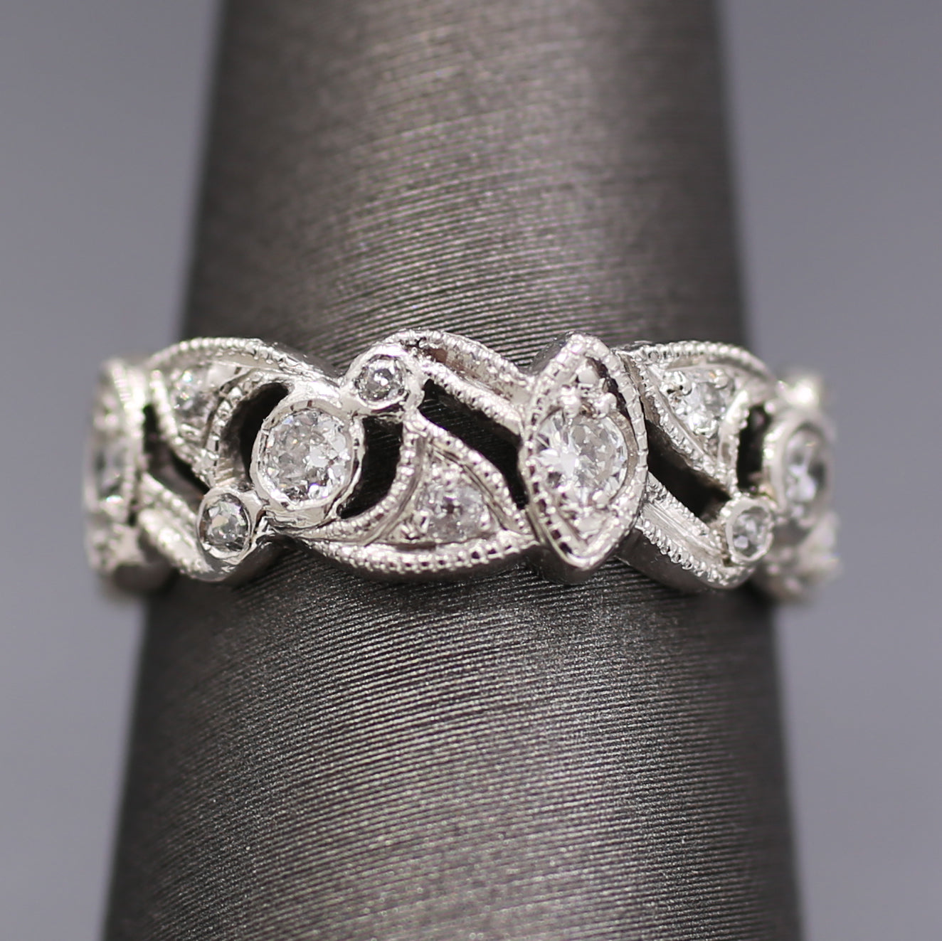 Art Deco Old European Garland Eternity Band in Platinum Size 7.25