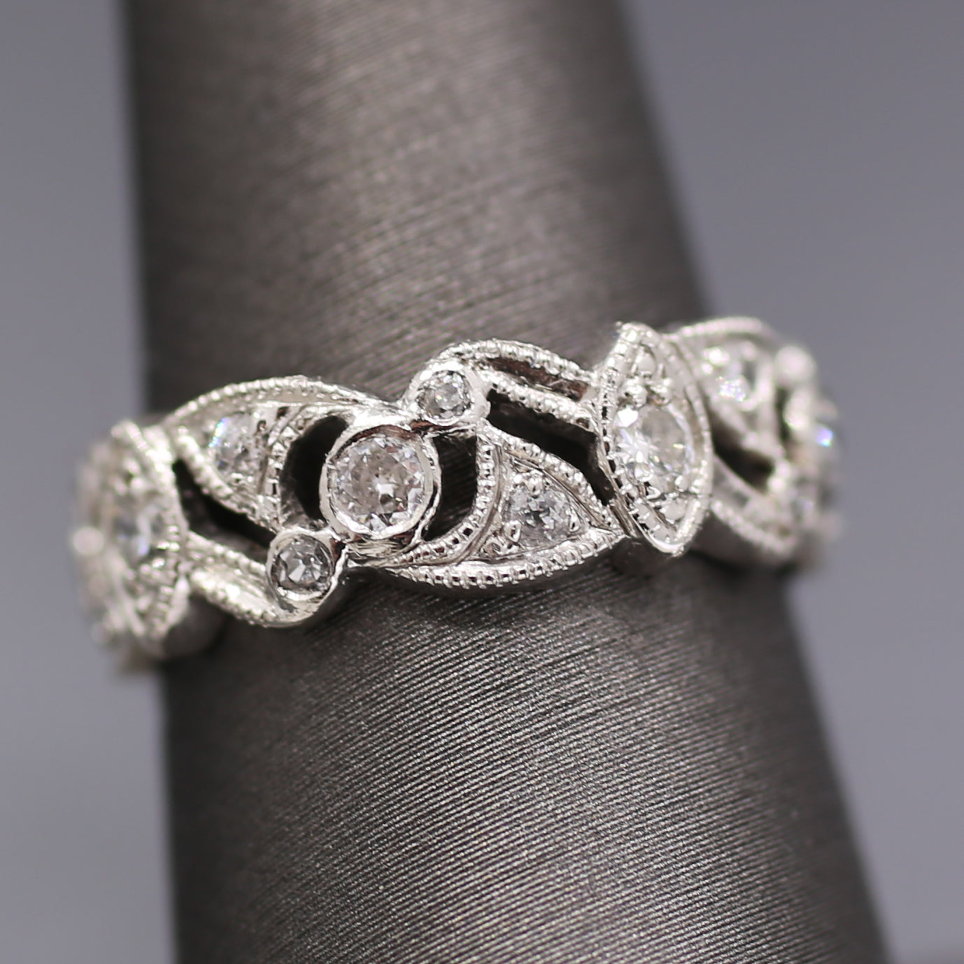 Art Deco Old European Garland Eternity Band in Platinum Size 7.25