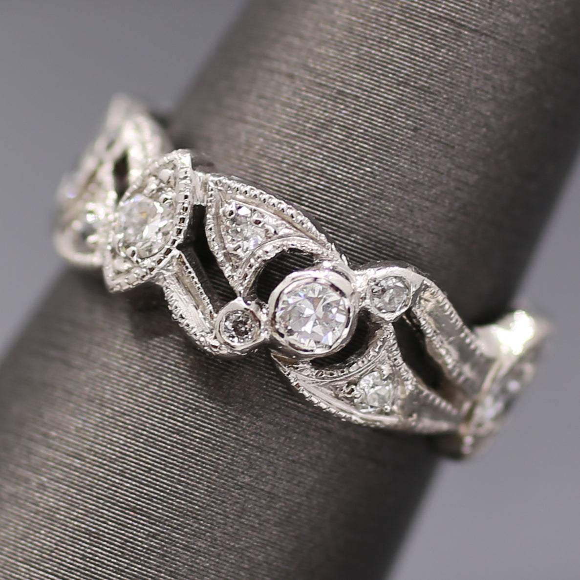 Art Deco Old European Garland Eternity Band in Platinum Size 7.25