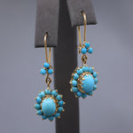 Antique Victorian Turquoise Dangle Earrings in 14k Yellow Gold