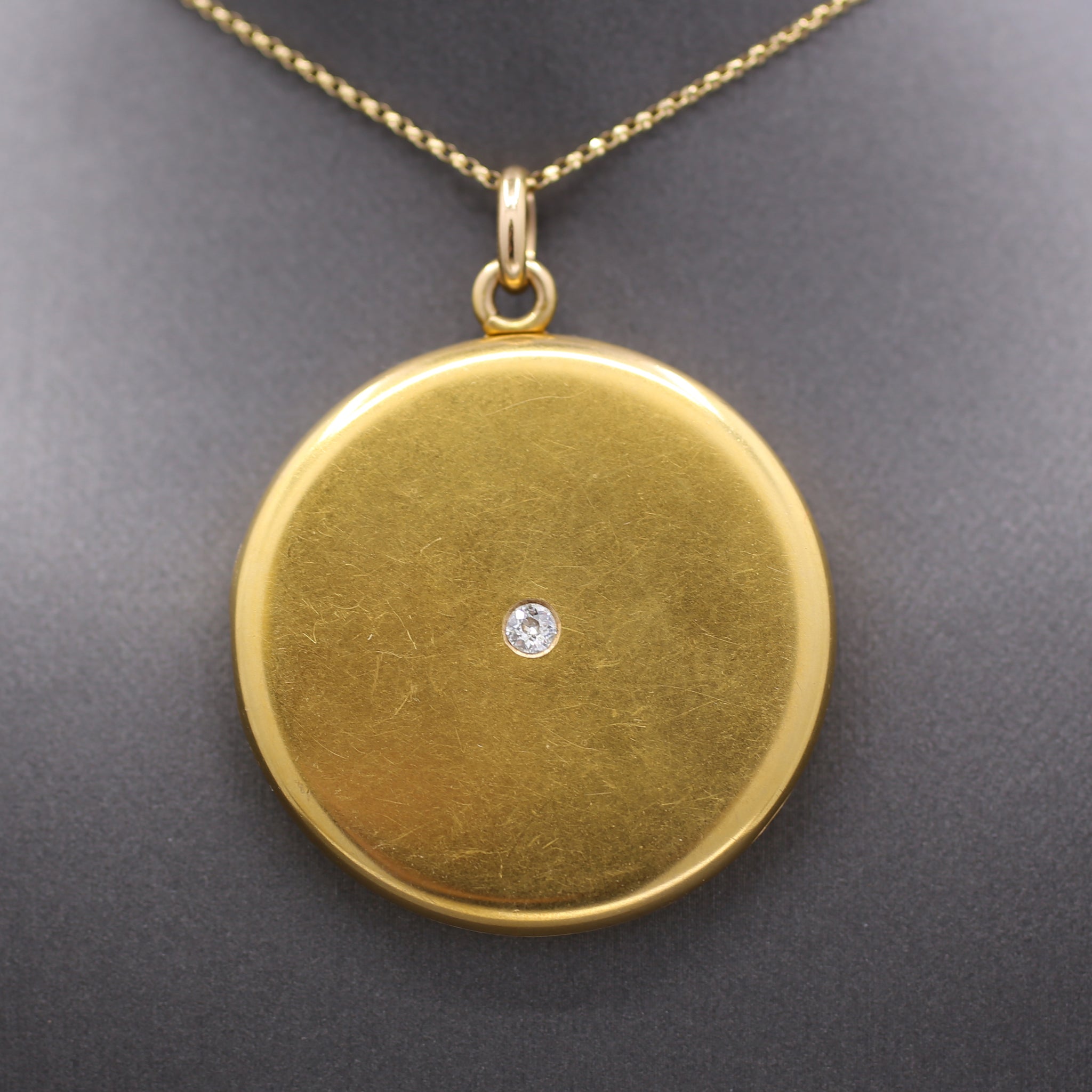 Elegant Victorian Old Mine Cut Diamond Large Locket in 14k Yellow Gold