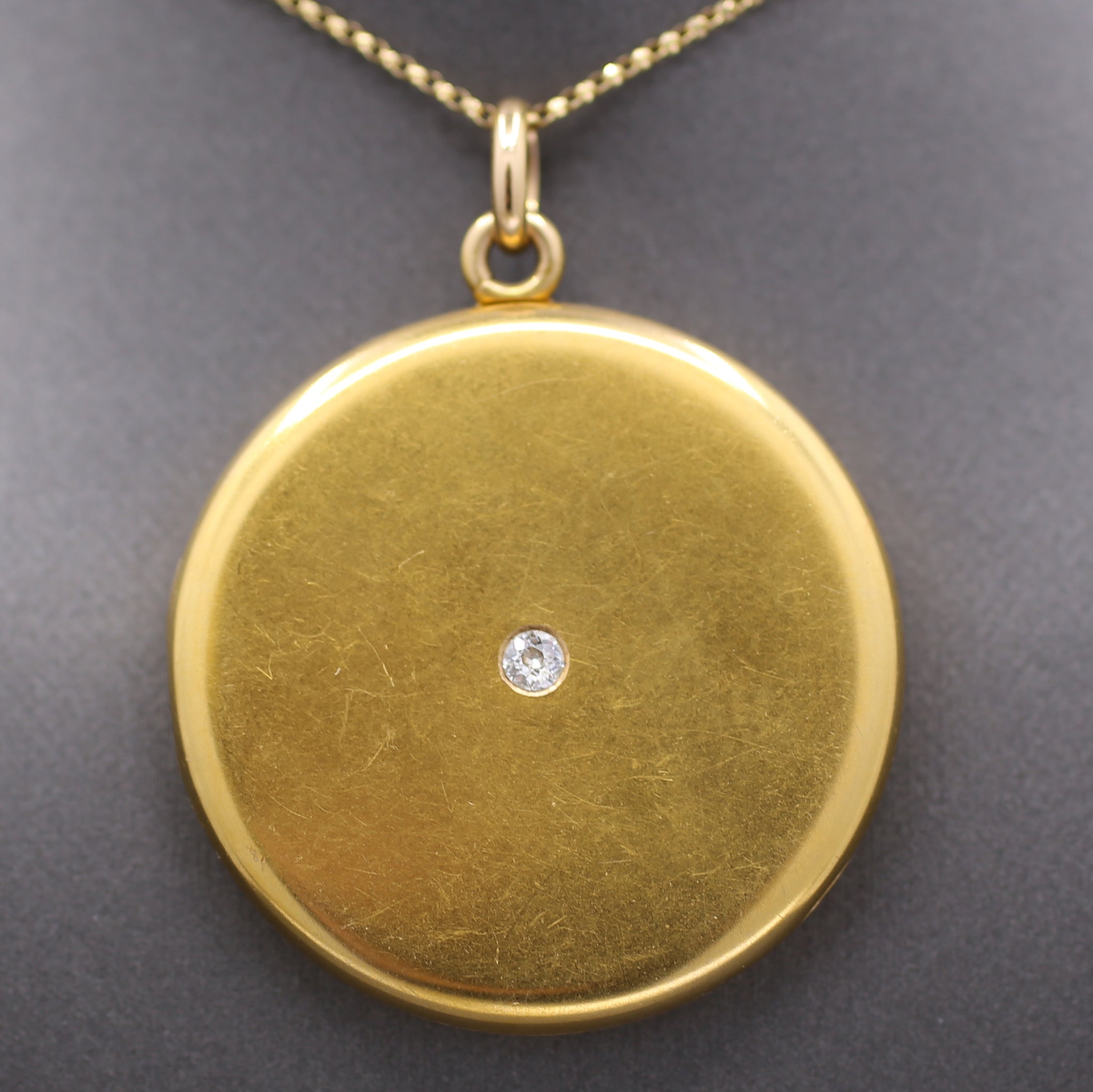 Elegant Victorian Old Mine Cut Diamond Large Locket in 14k Yellow Gold