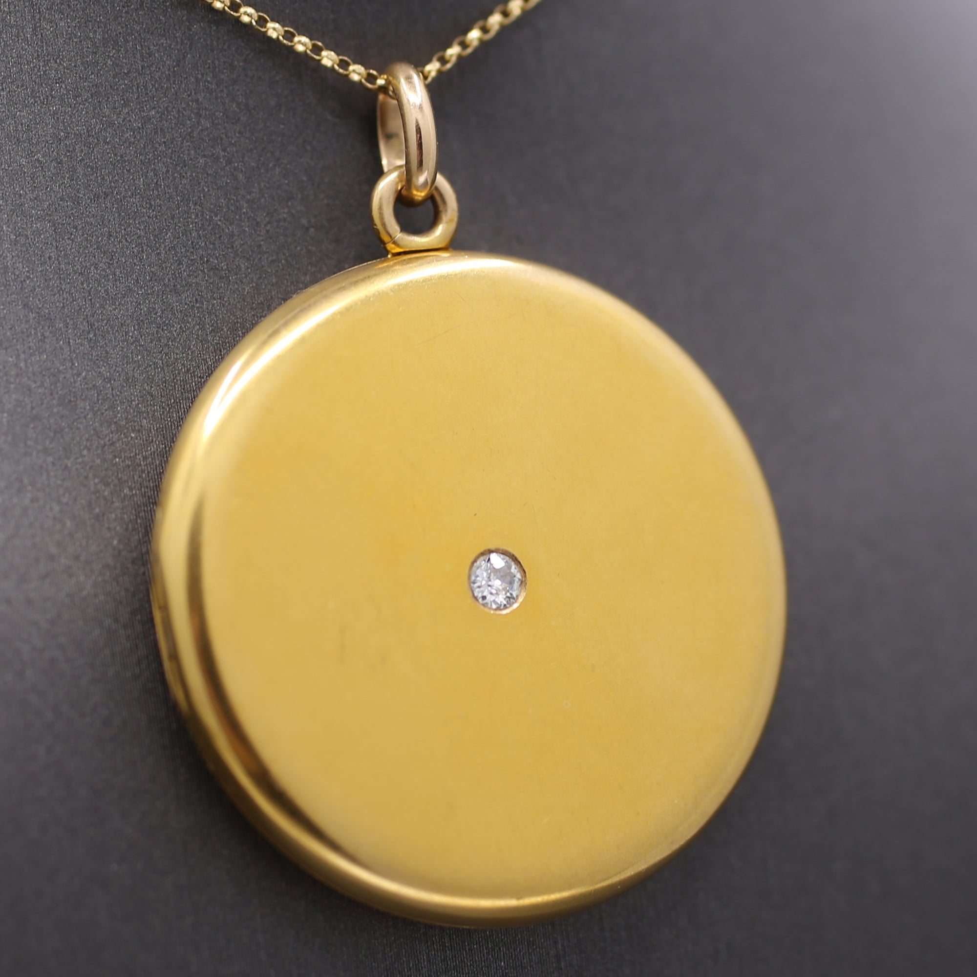 Elegant Victorian Old Mine Cut Diamond Large Locket in 14k Yellow Gold