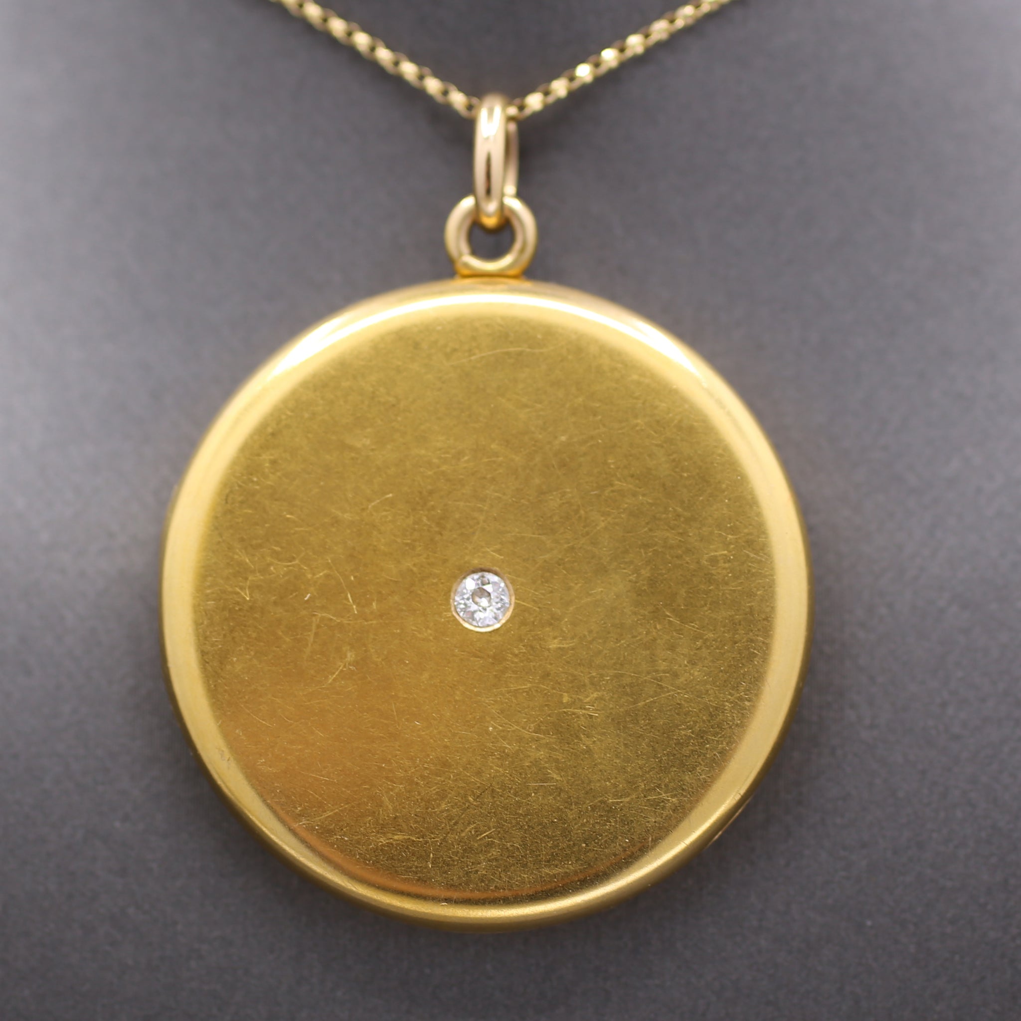 Elegant Victorian Old Mine Cut Diamond Large Locket in 14k Yellow Gold