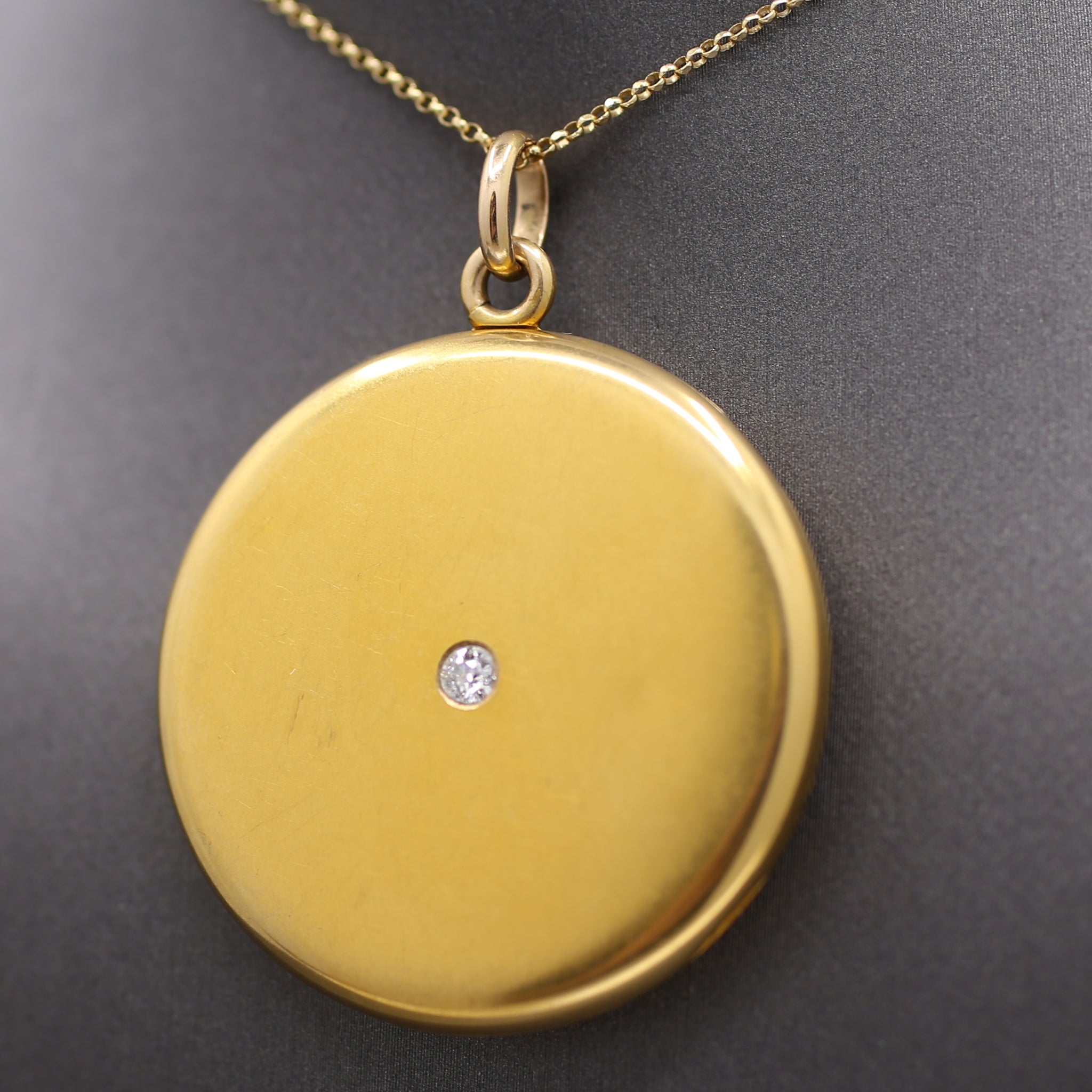 Elegant Victorian Old Mine Cut Diamond Large Locket in 14k Yellow Gold