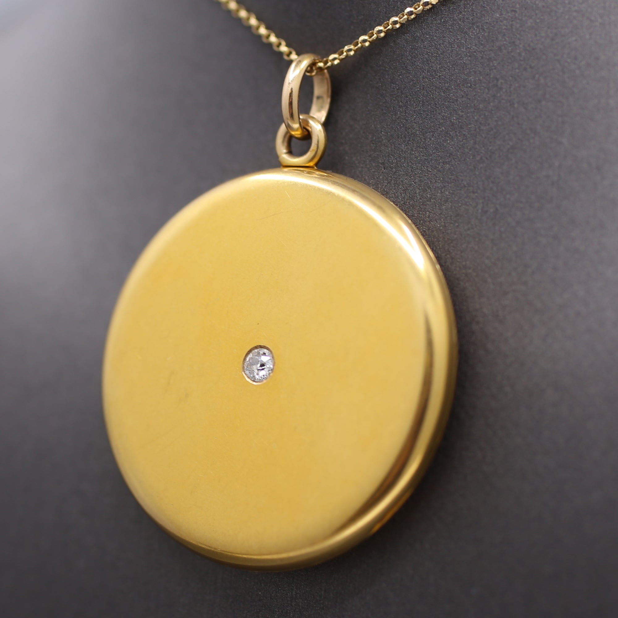 Elegant Victorian Old Mine Cut Diamond Large Locket in 14k Yellow Gold