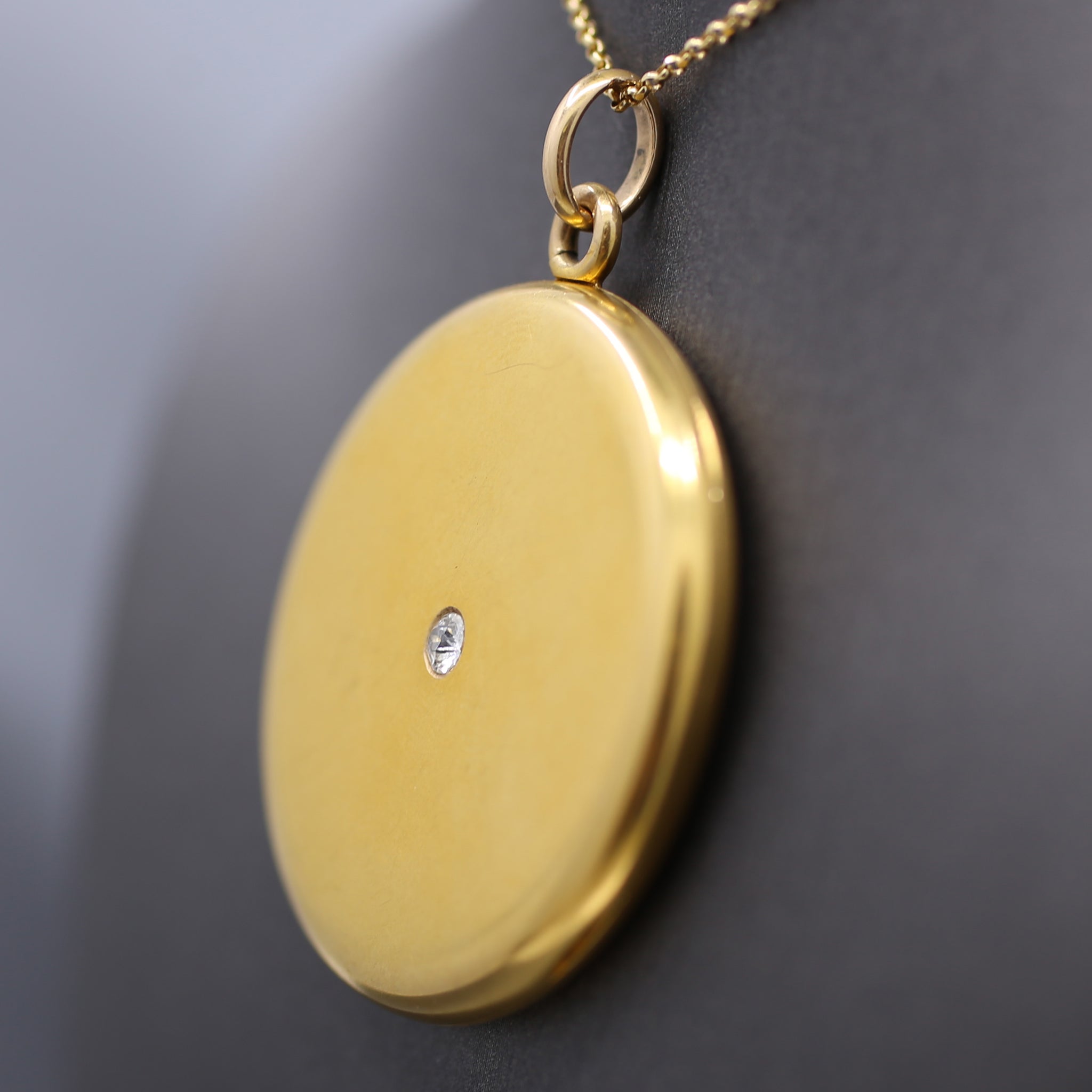 Elegant Victorian Old Mine Cut Diamond Large Locket in 14k Yellow Gold