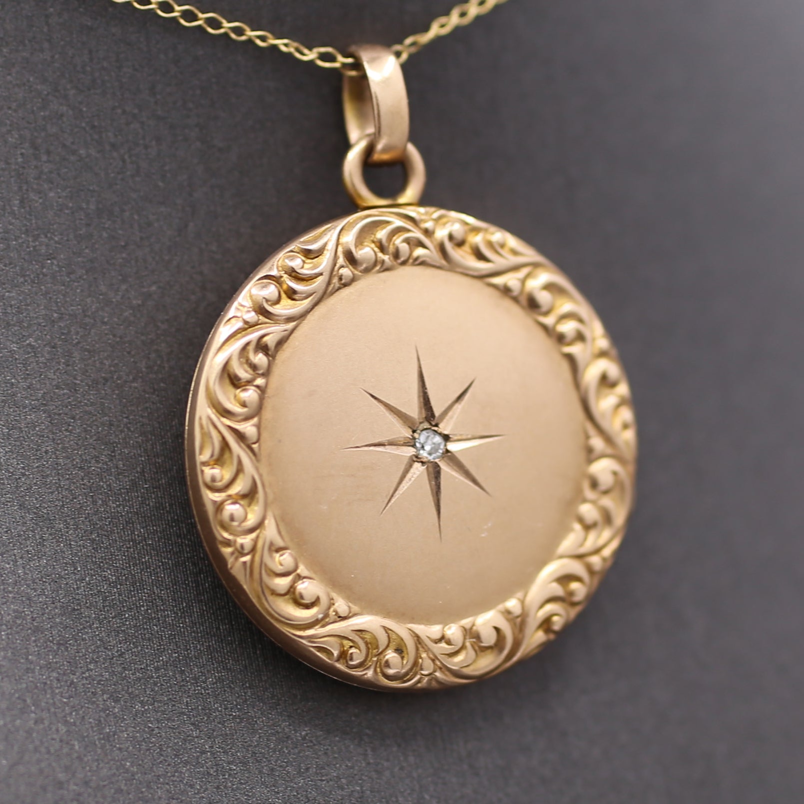 Charming Victorian Old Cut Diamond Locket with Garland Frame in 10k Yellow Gold