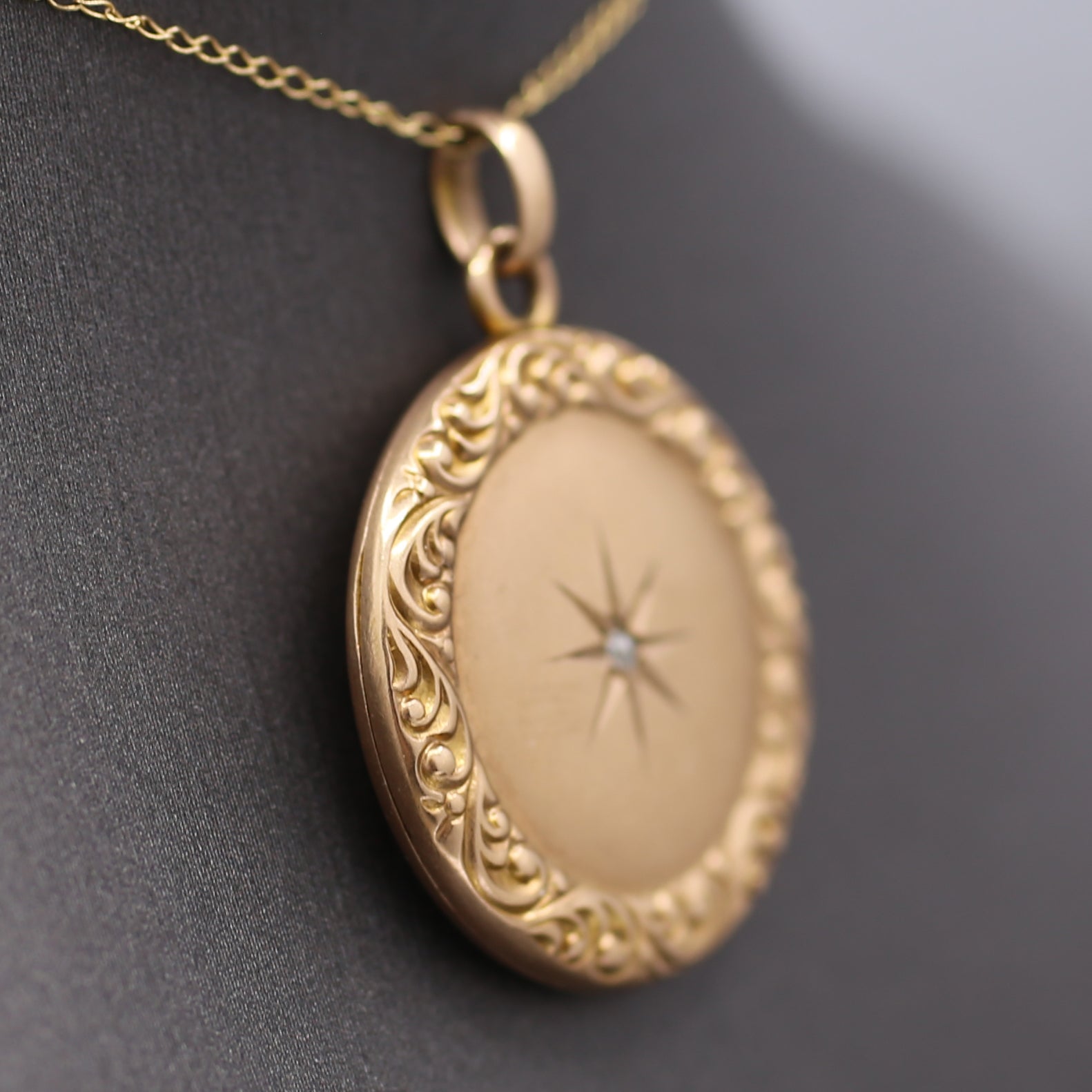 Charming Victorian Old Cut Diamond Locket with Garland Frame in 10k Yellow Gold