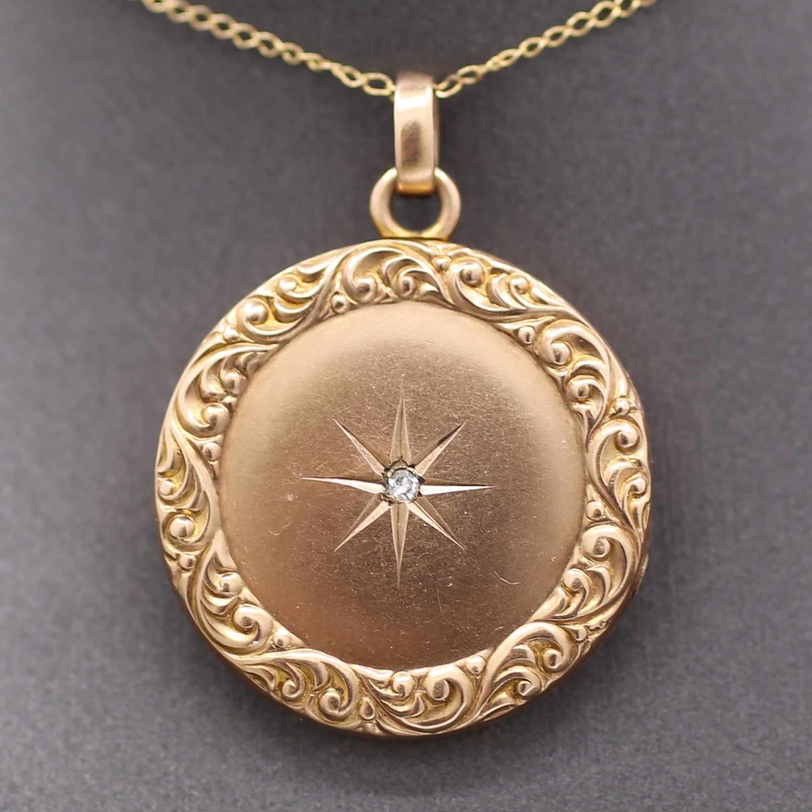 Charming Victorian Old Cut Diamond Locket with Garland Frame in 10k Yellow Gold