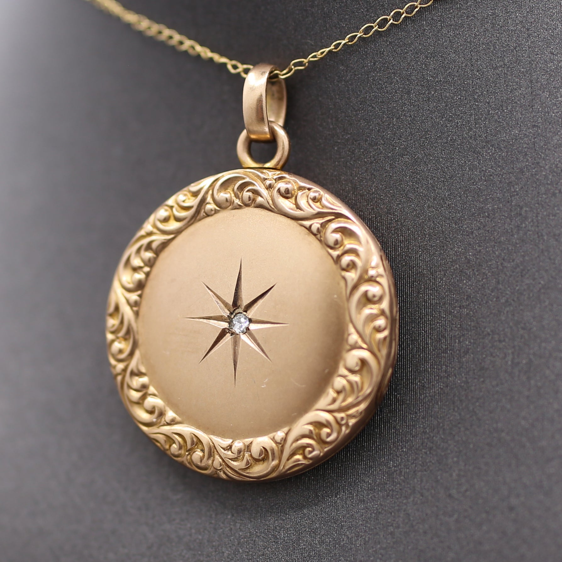 Charming Victorian Old Cut Diamond Locket with Garland Frame in 10k Yellow Gold