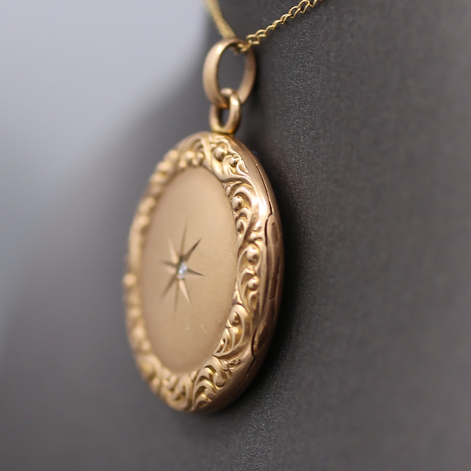 Charming Victorian Old Cut Diamond Locket with Garland Frame in 10k Yellow Gold