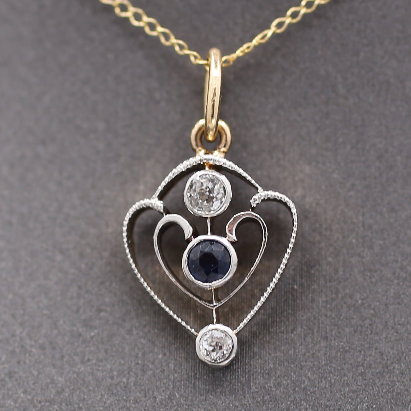 Petite Edwardian Old Mine Cut Diamond Pendant in 14k Yellow Gold and Platinum