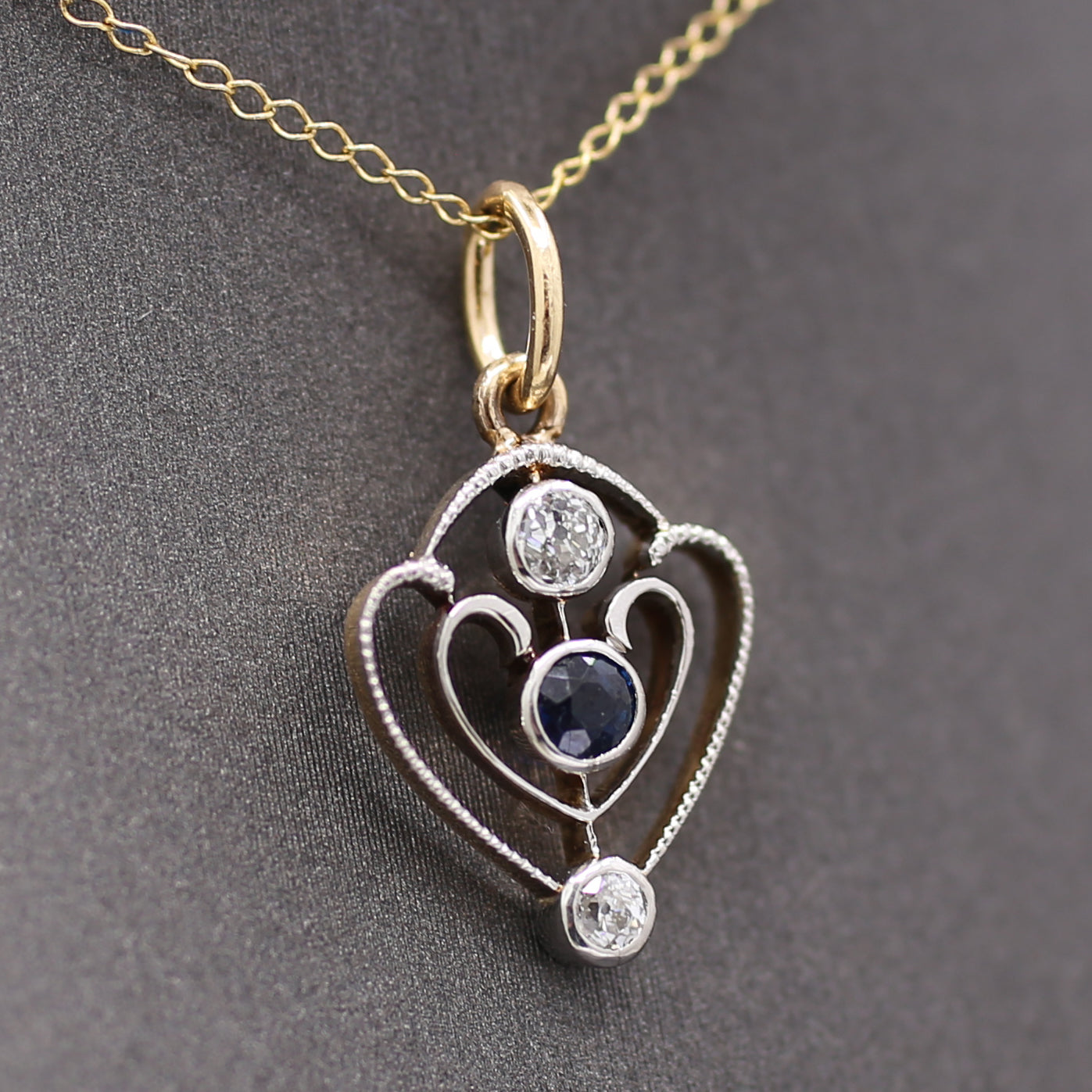 Petite Edwardian Old Mine Cut Diamond Pendant in 14k Yellow Gold and Platinum