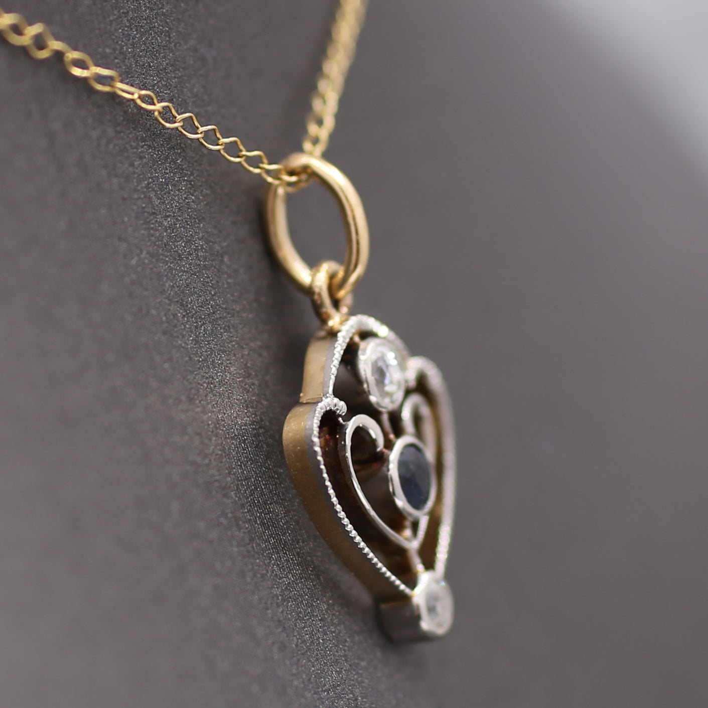 Petite Edwardian Old Mine Cut Diamond Pendant in 14k Yellow Gold and Platinum