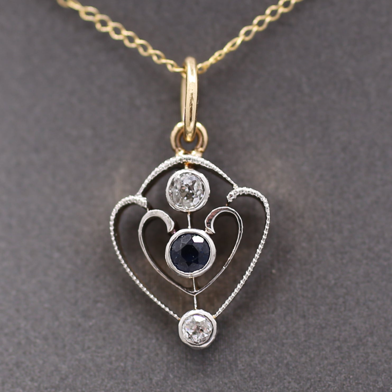 Petite Edwardian Old Mine Cut Diamond Pendant in 14k Yellow Gold and Platinum