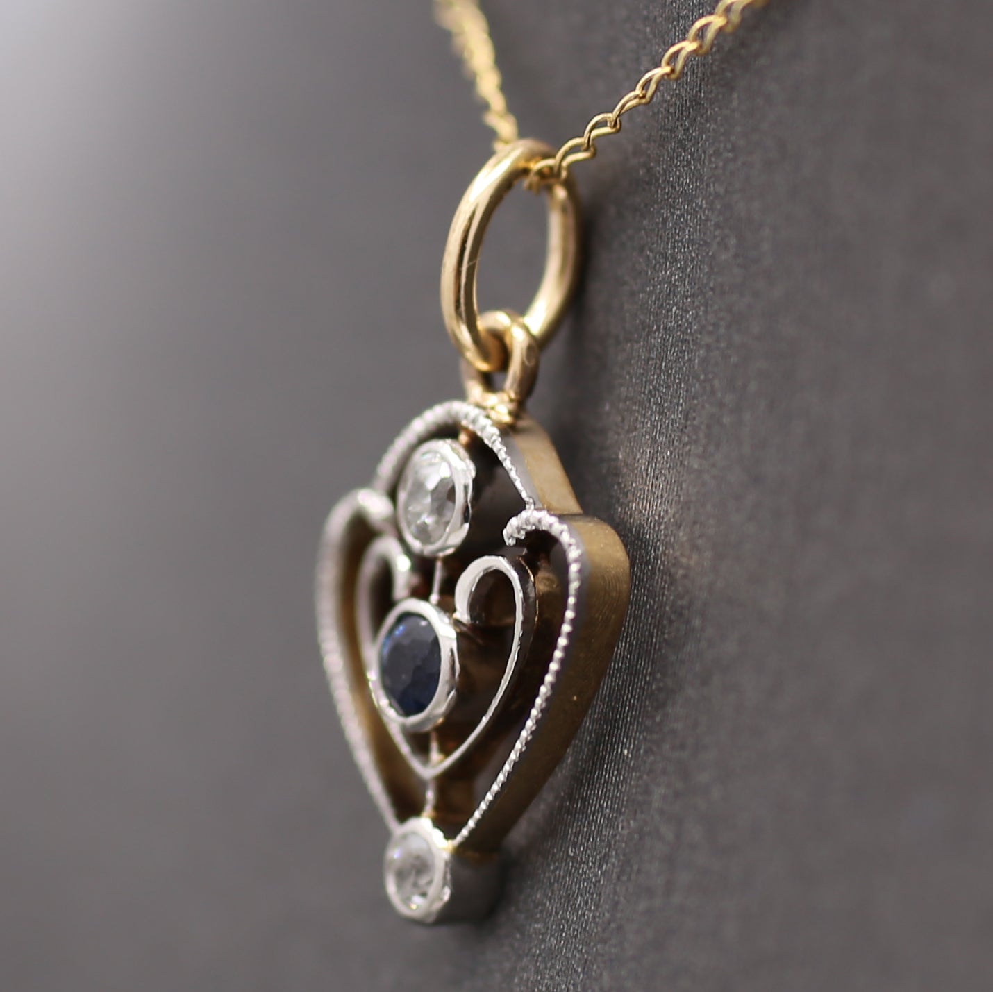 Petite Edwardian Old Mine Cut Diamond Pendant in 14k Yellow Gold and Platinum