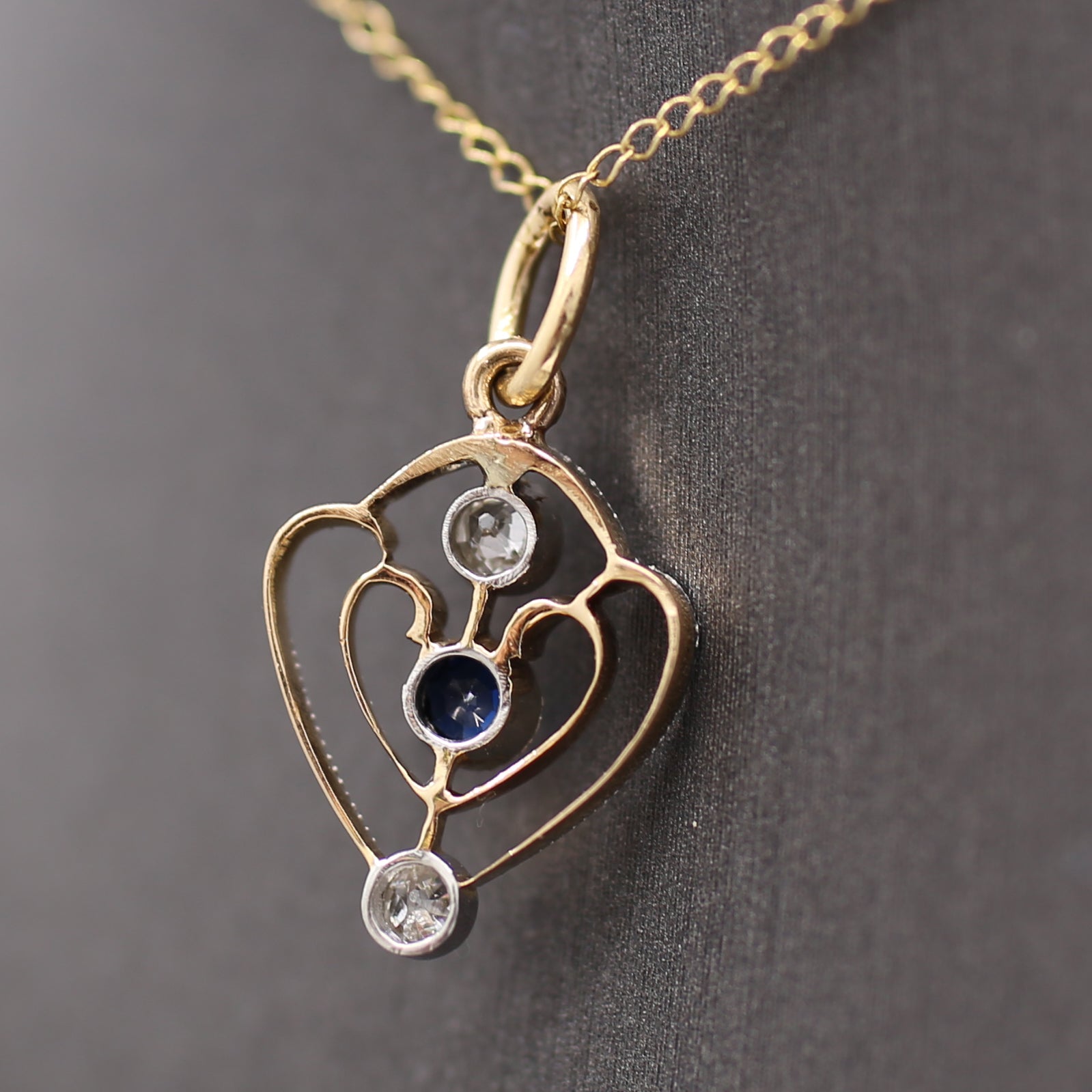 Petite Edwardian Old Mine Cut Diamond Pendant in 14k Yellow Gold and Platinum