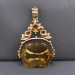 Victorian Large Citrine Spinner Watch Fob Pendant in 9k Yellow Gold