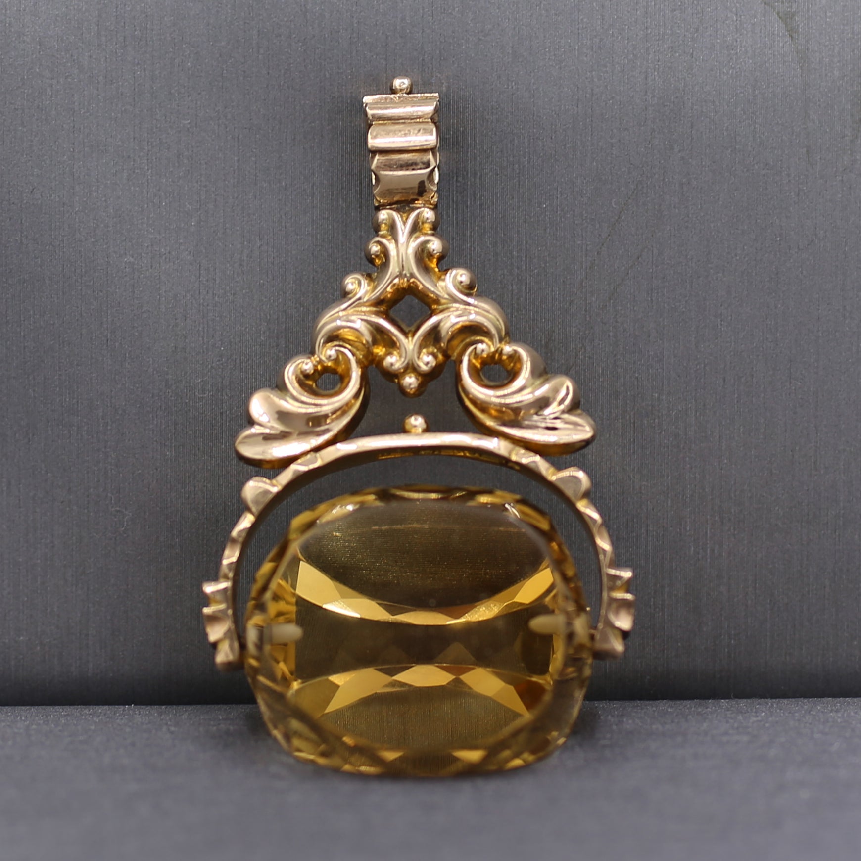 Victorian Large Citrine Spinner Watch Fob Pendant in 9k Yellow Gold