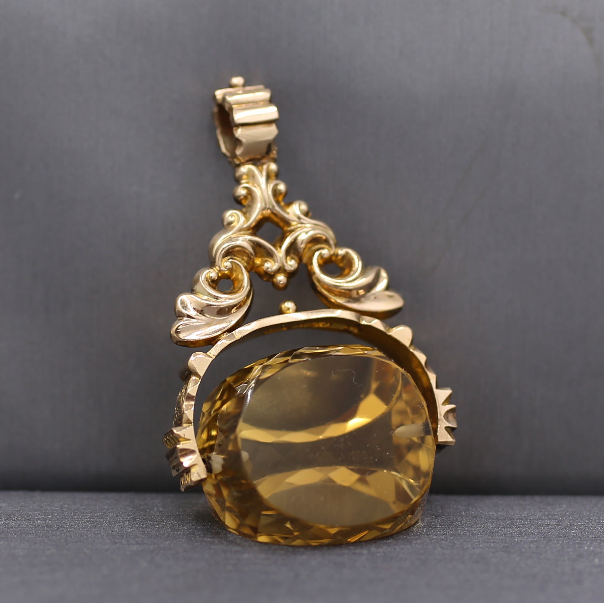 Victorian Large Citrine Spinner Watch Fob Pendant in 9k Yellow Gold