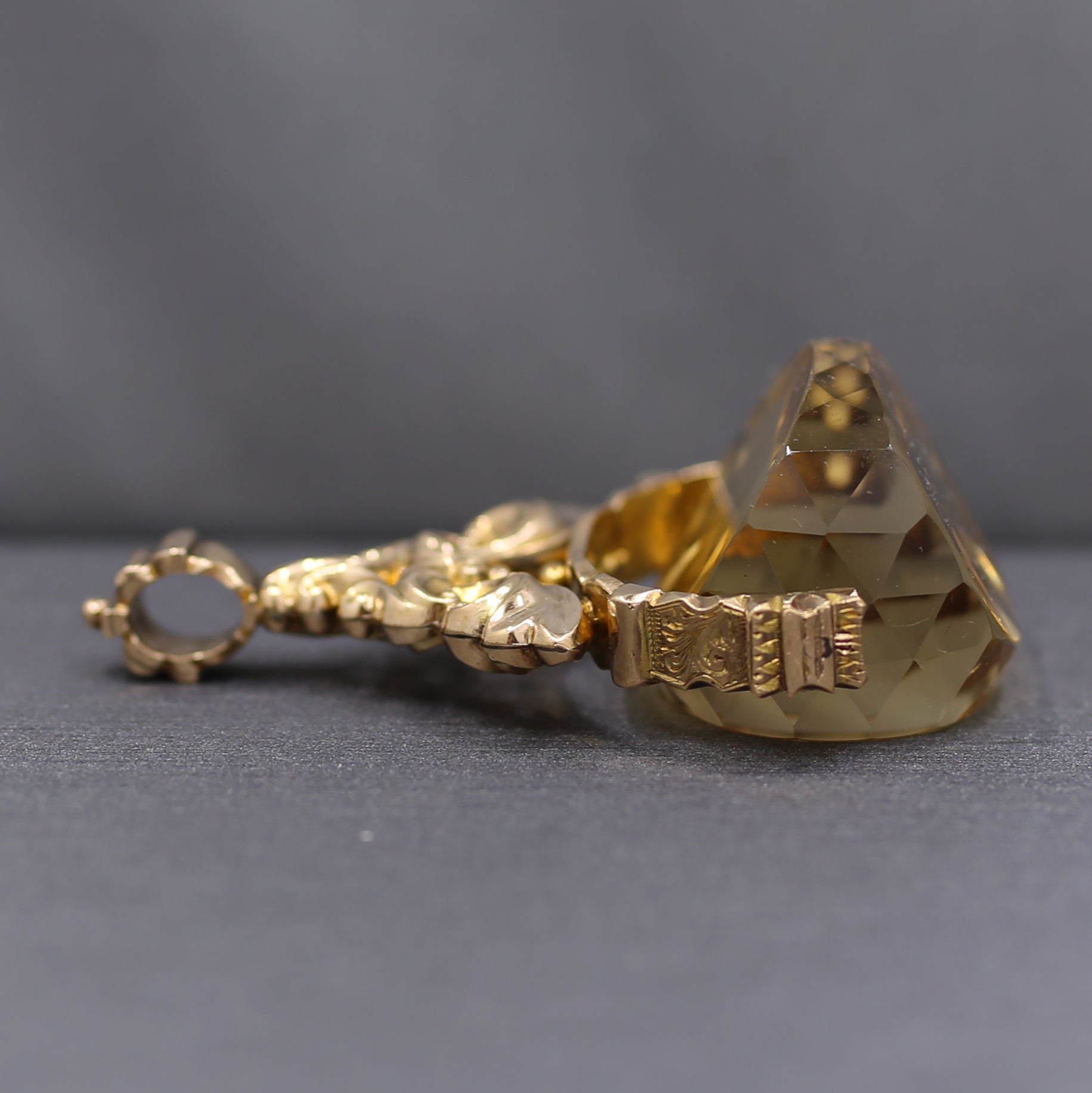Victorian Large Citrine Spinner Watch Fob Pendant in 9k Yellow Gold