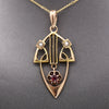 Charming Antique Art Nouveau Garnet and Pearl Pendant in 14k Rosy Gold