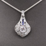 Art Deco Diamond and Sapphire Pendant Necklace in Platinum & 14k White Gold