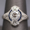 Dazzling Art Deco Old European Cut Diamond and Sapphire Engagement Ring in Platinum