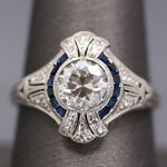 Dazzling Art Deco Old European Cut Diamond and Sapphire Engagement Ring in Platinum