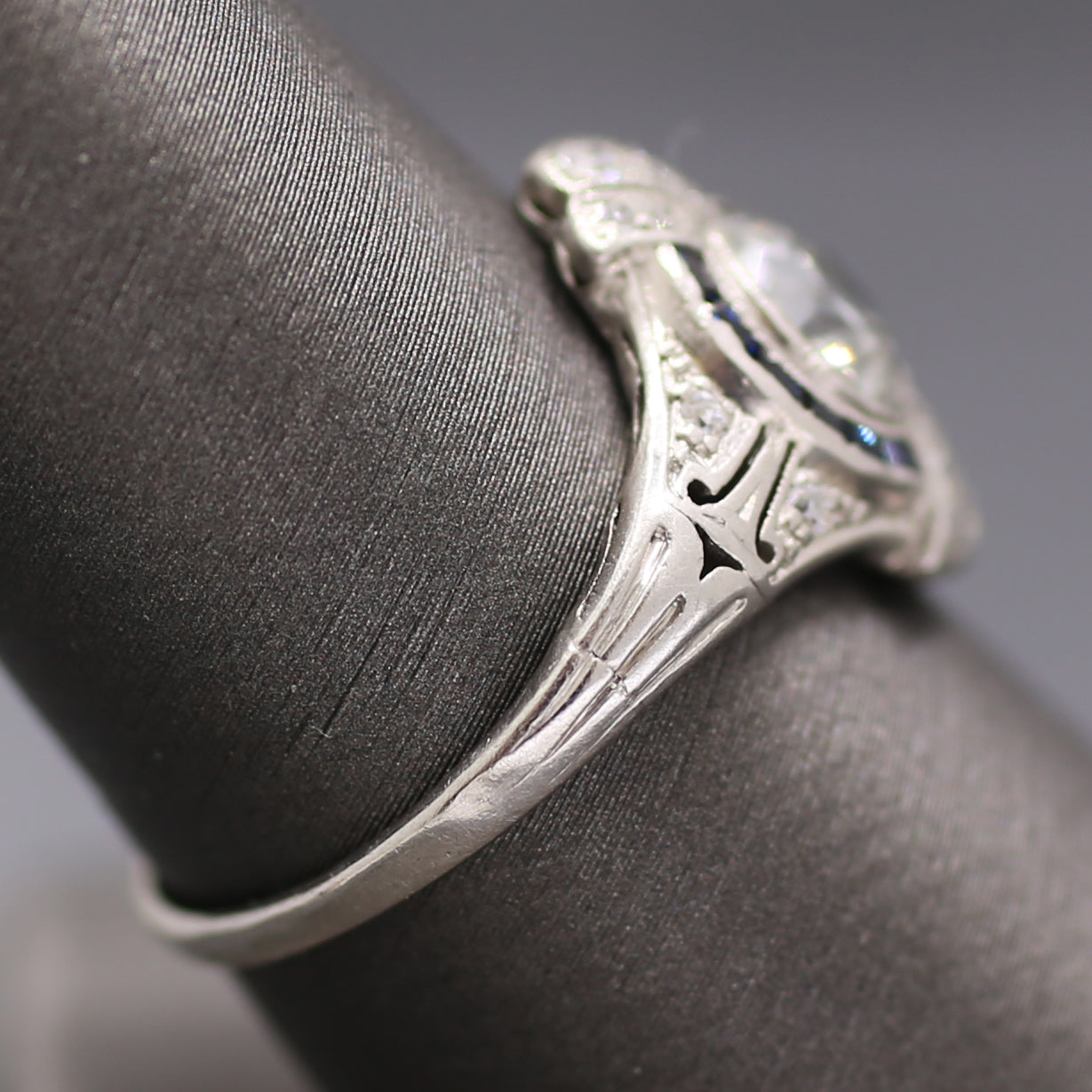 Dazzling Art Deco Old European Cut Diamond and Sapphire Engagement Ring in Platinum