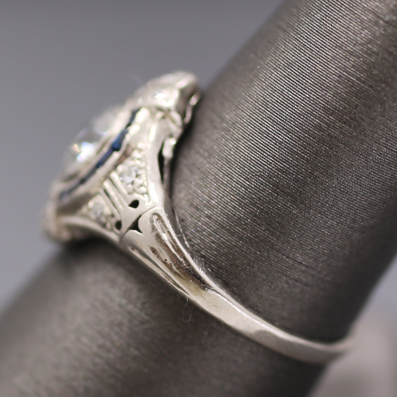 Dazzling Art Deco Old European Cut Diamond and Sapphire Engagement Ring in Platinum