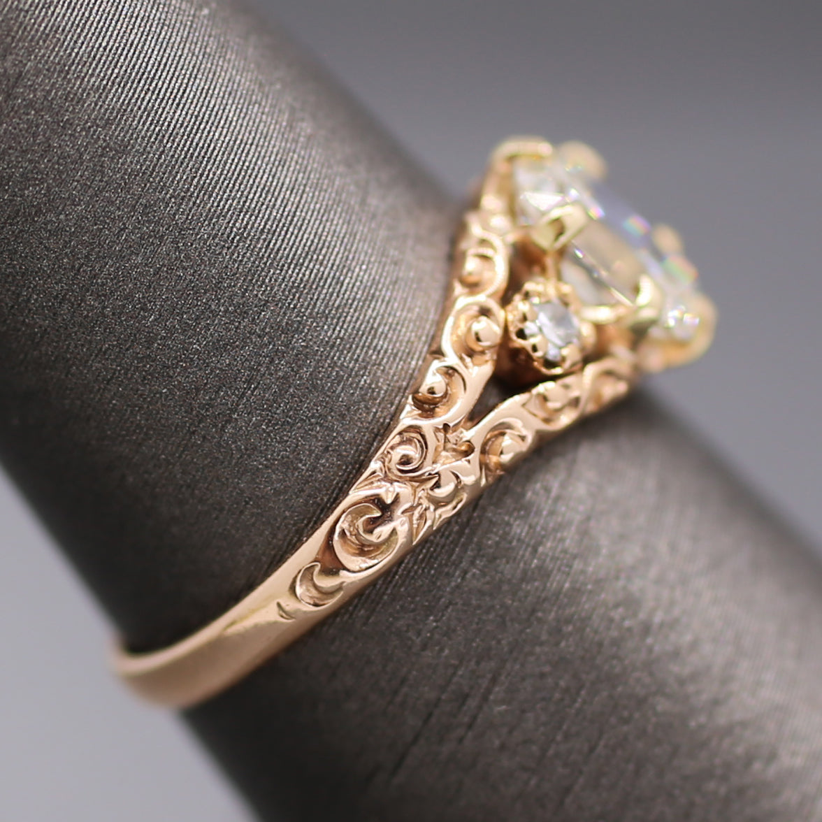 Victorian GIA Certified Elongated Old Mine Cut Diamond Ring in 14k Rosy Gold