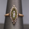 Victorian Old Mine Rose Cut Diamond & Demantoid Garnet Navette Ring in 10k Rose Gold
