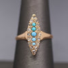 Victorian Turquoise and Rose Cut Diamond Navette Ring in 14k Rose Gold