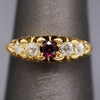 Victorian Ruby and Old Mine Cut Diamond Band Ring in 18k Yellow Gold