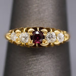 Victorian Ruby and Old Mine Cut Diamond Band Ring in 18k Yellow Gold