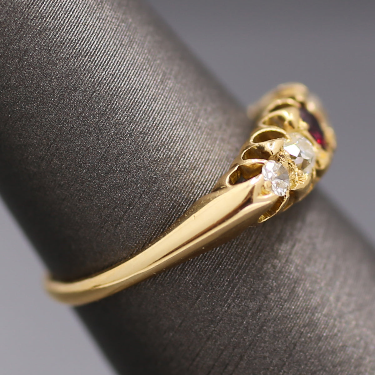 Victorian Ruby and Old Mine Cut Diamond Band Ring in 18k Yellow Gold