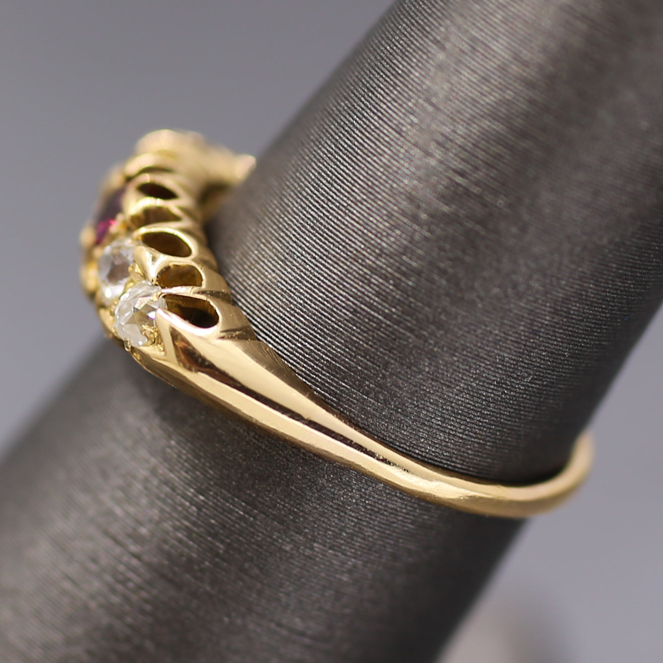 Victorian Ruby and Old Mine Cut Diamond Band Ring in 18k Yellow Gold