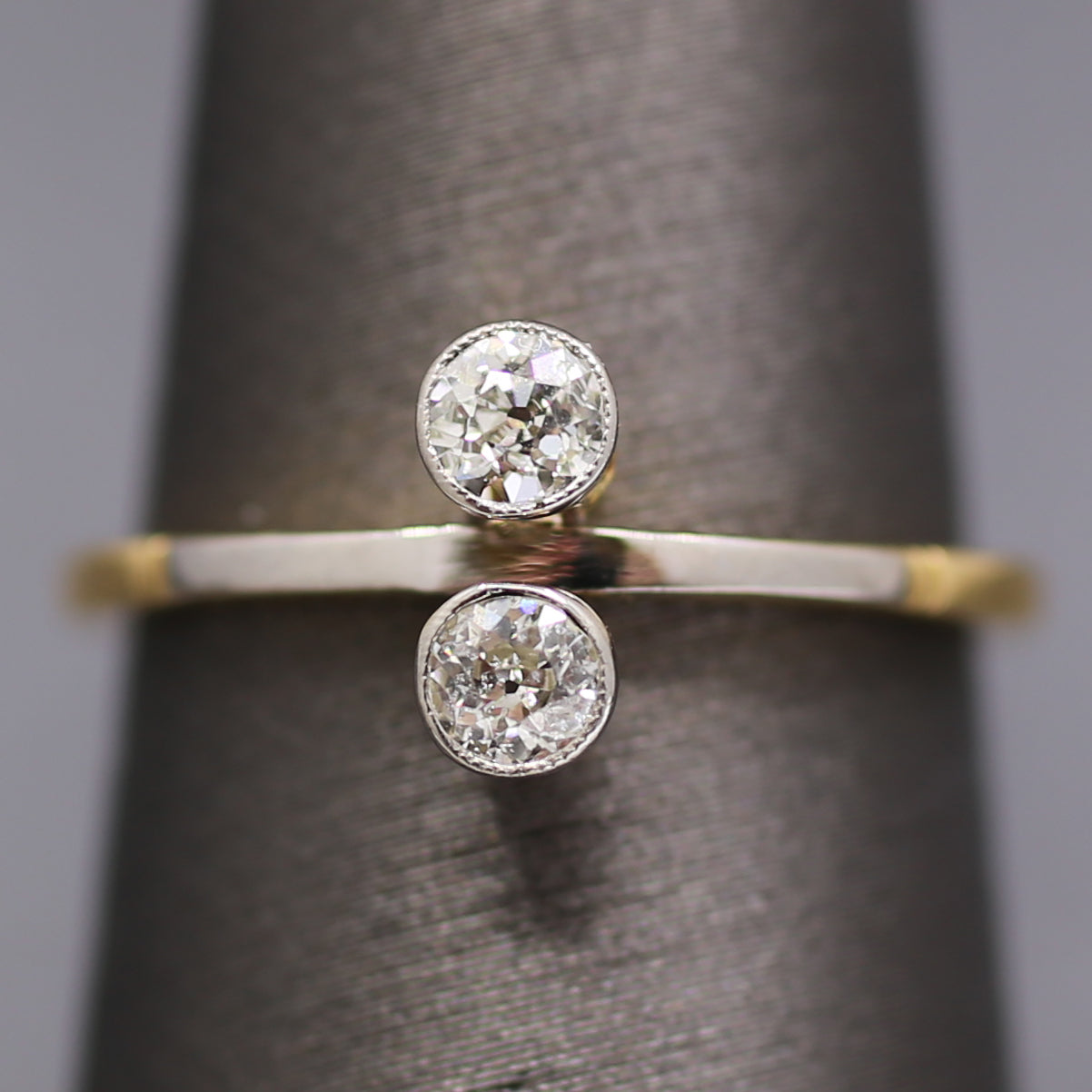Edwardian Moi et Toi Old European Cut Diamond Ring in Platinum and 18k Gold