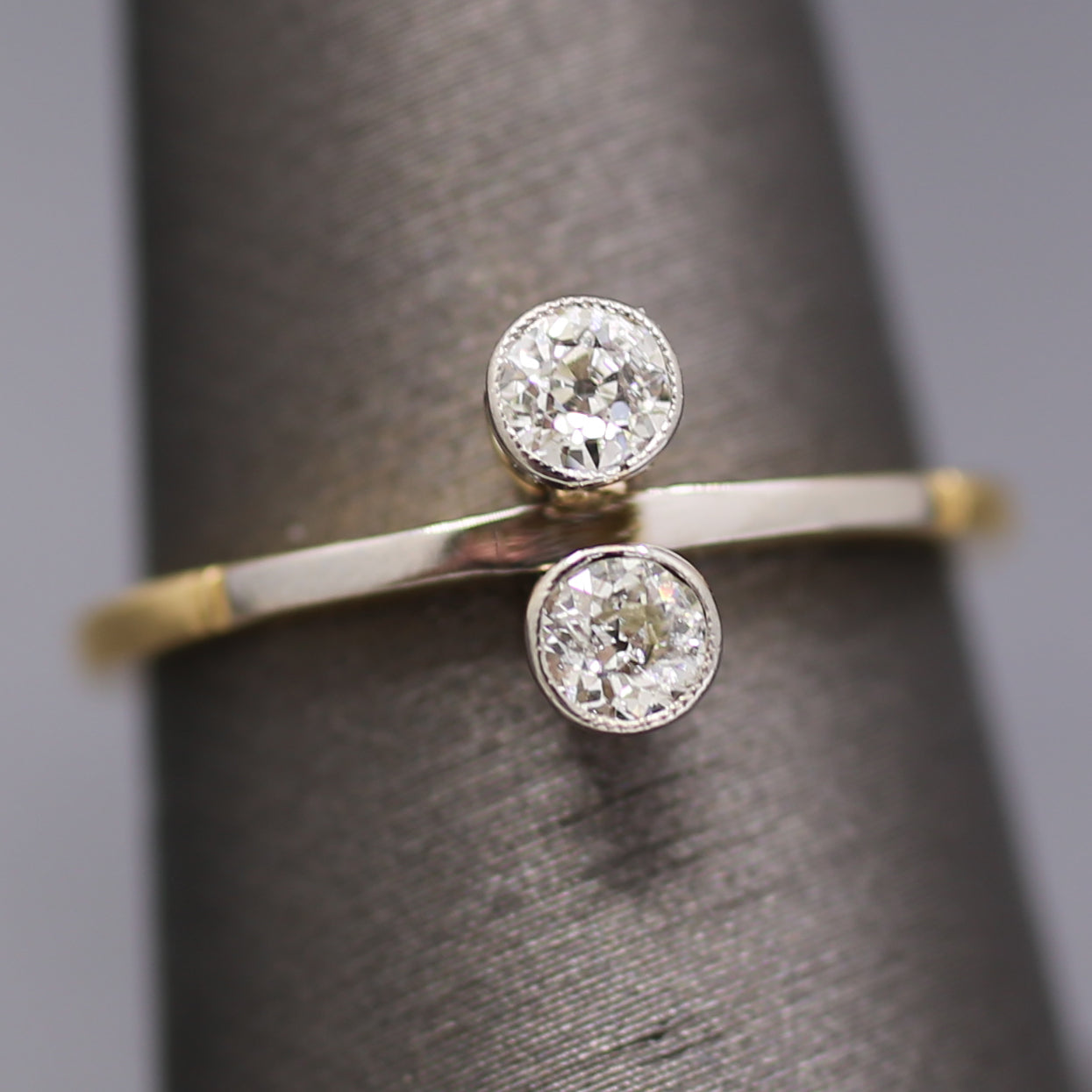 Edwardian Moi et Toi Old European Cut Diamond Ring in Platinum and 18k Gold