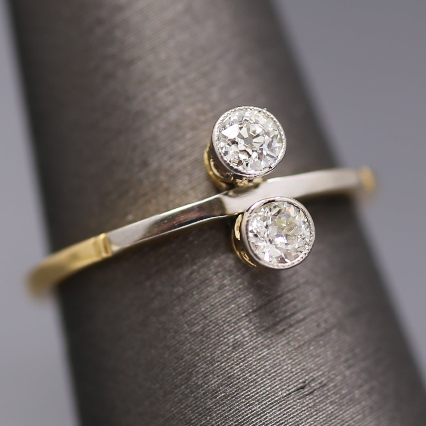 Edwardian Moi et Toi Old European Cut Diamond Ring in Platinum and 18k Gold