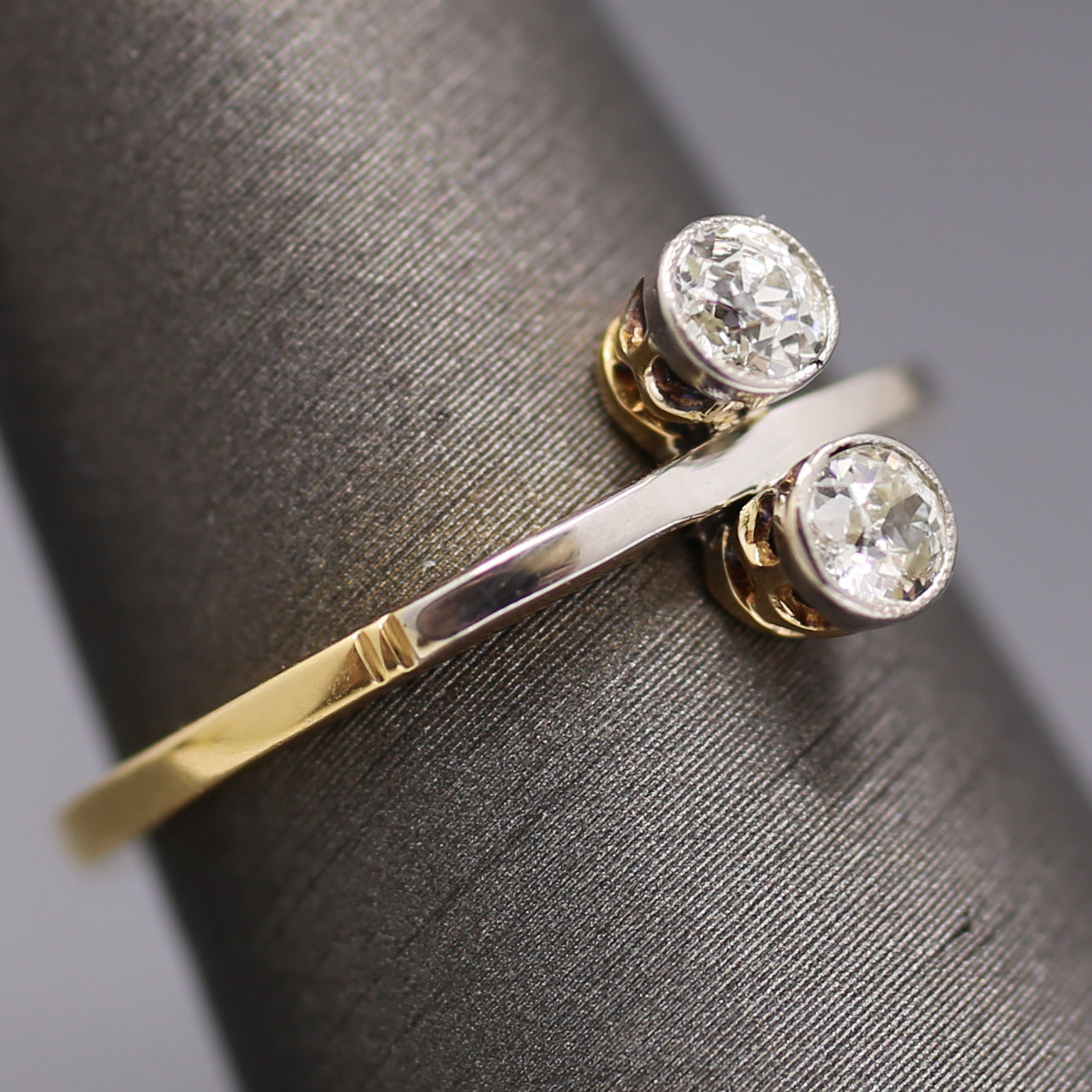 Edwardian Moi et Toi Old European Cut Diamond Ring in Platinum and 18k Gold