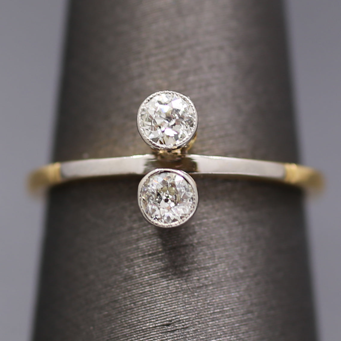 Edwardian Moi et Toi Old European Cut Diamond Ring in Platinum and 18k Gold