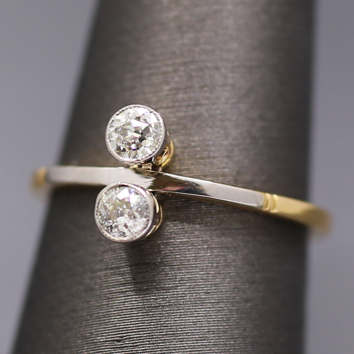 Edwardian Moi et Toi Old European Cut Diamond Ring in Platinum and 18k Gold