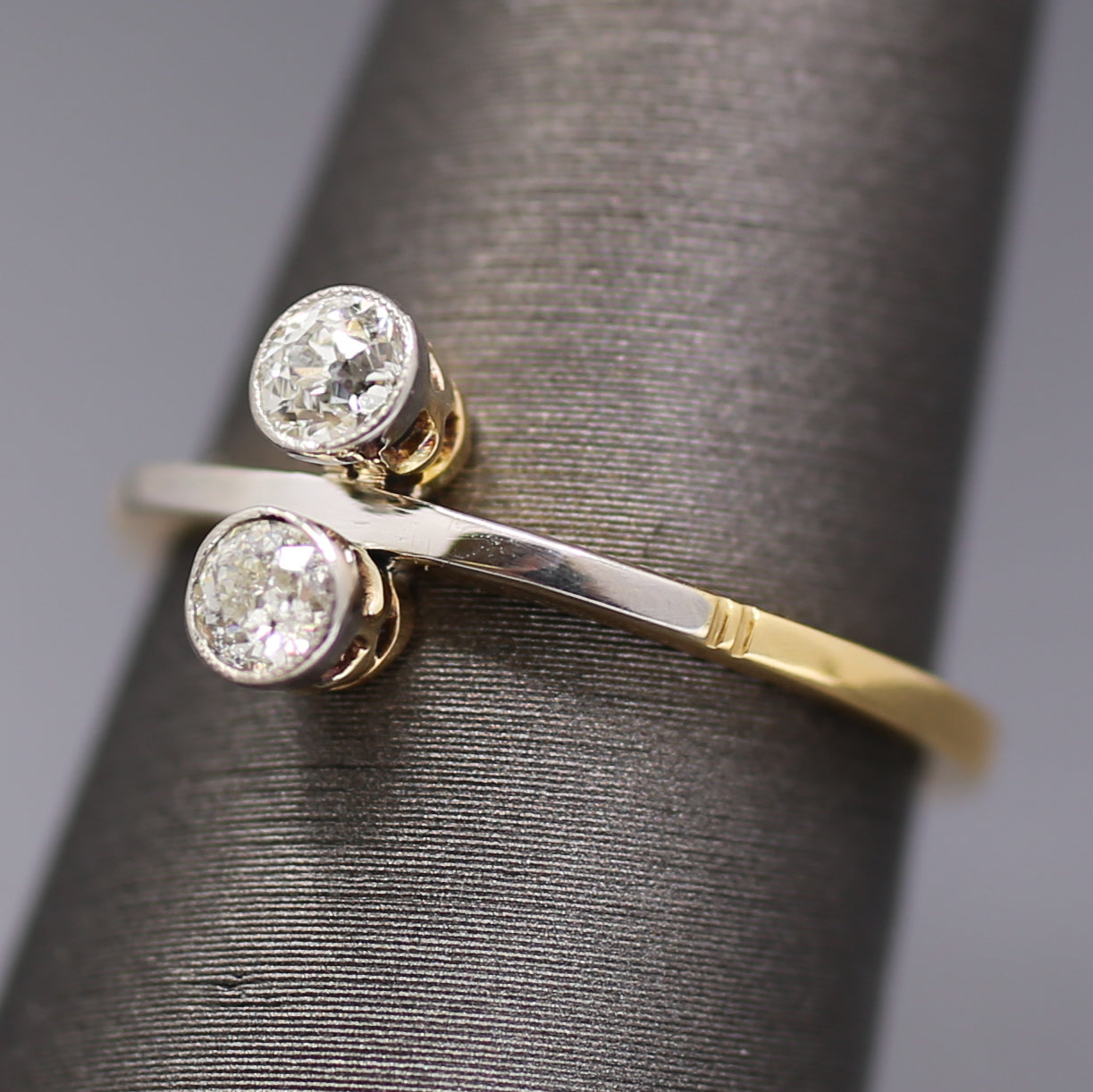 Edwardian Moi et Toi Old European Cut Diamond Ring in Platinum and 18k Gold