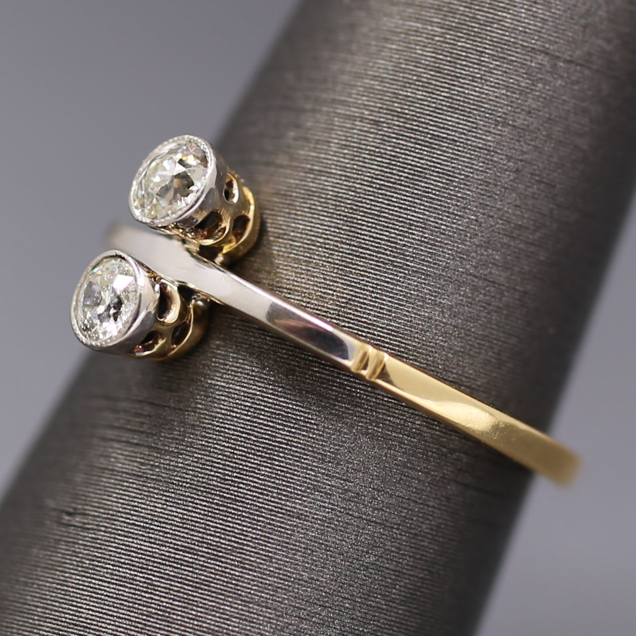 Edwardian Moi et Toi Old European Cut Diamond Ring in Platinum and 18k Gold