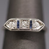 Art Deco Old European Cut Diamond and Sapphire Band Ring in Platinum