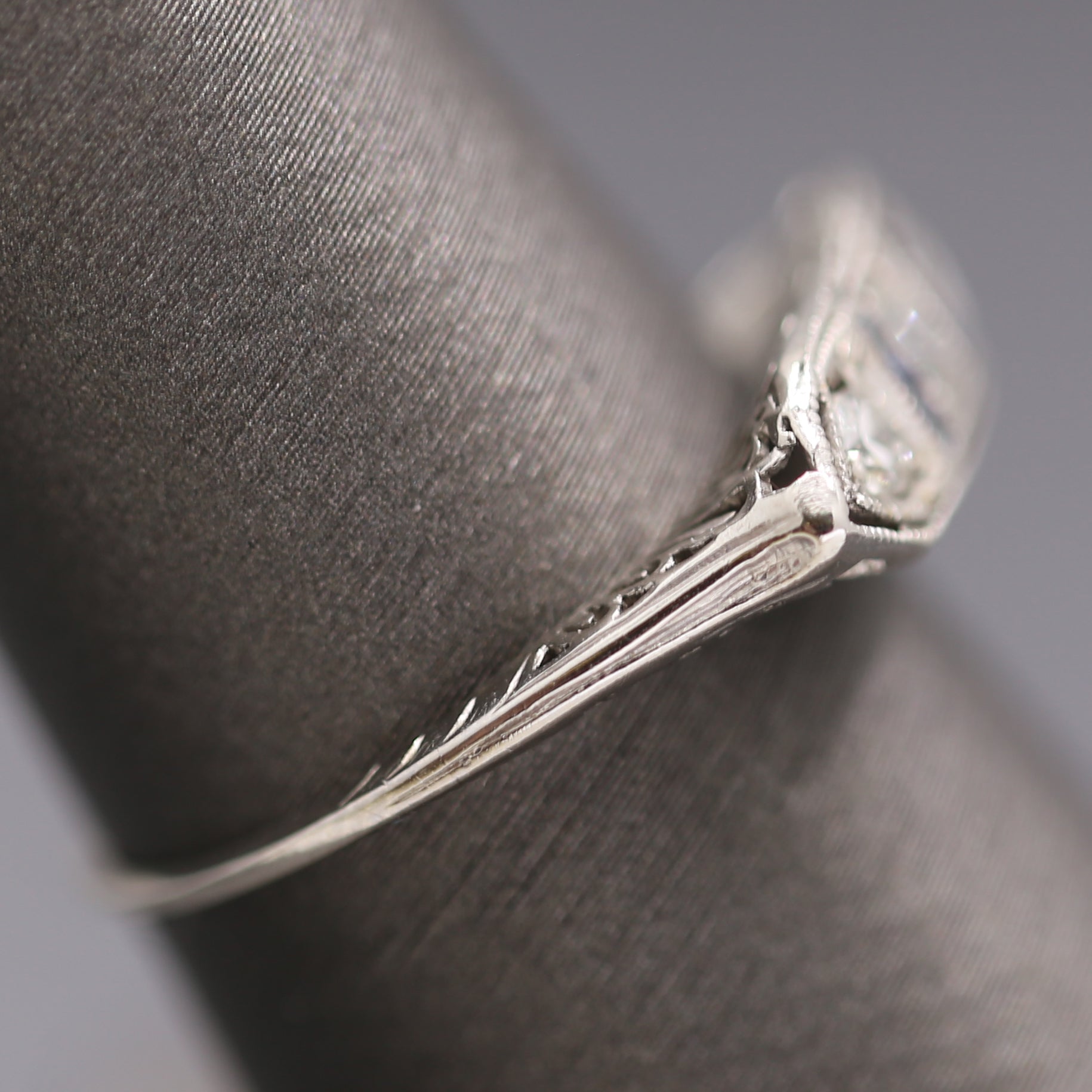 Art Deco Old European Cut Diamond and Sapphire Band Ring in Platinum